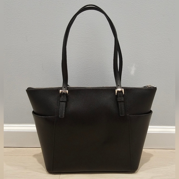 *NEW* Michael Kors Jet Set Saffiano Leather Top-Zip Tote Bag Bag (Black) - Picture 2 of 7